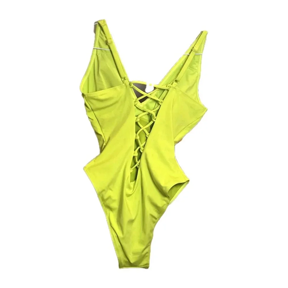 NEW TA3 Neon Yellow Plungey One Piece Swimsuit Bathing Suit Women's M Shapewear - Picture 9 of 9